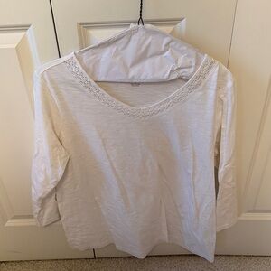 Talbots White Long Sleeve Top with Lace Detail